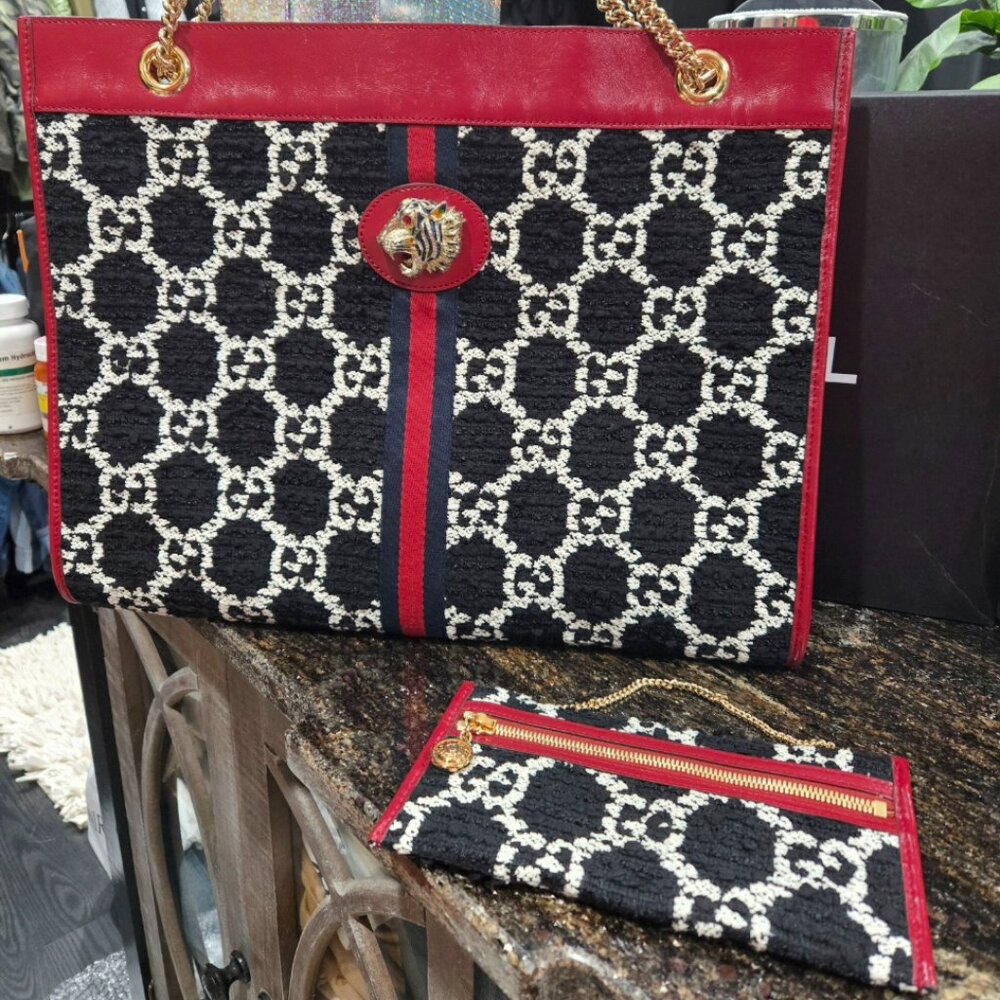 EUC Gucci Multicolor Tweed Web Rajah Tote Large w/Pochette